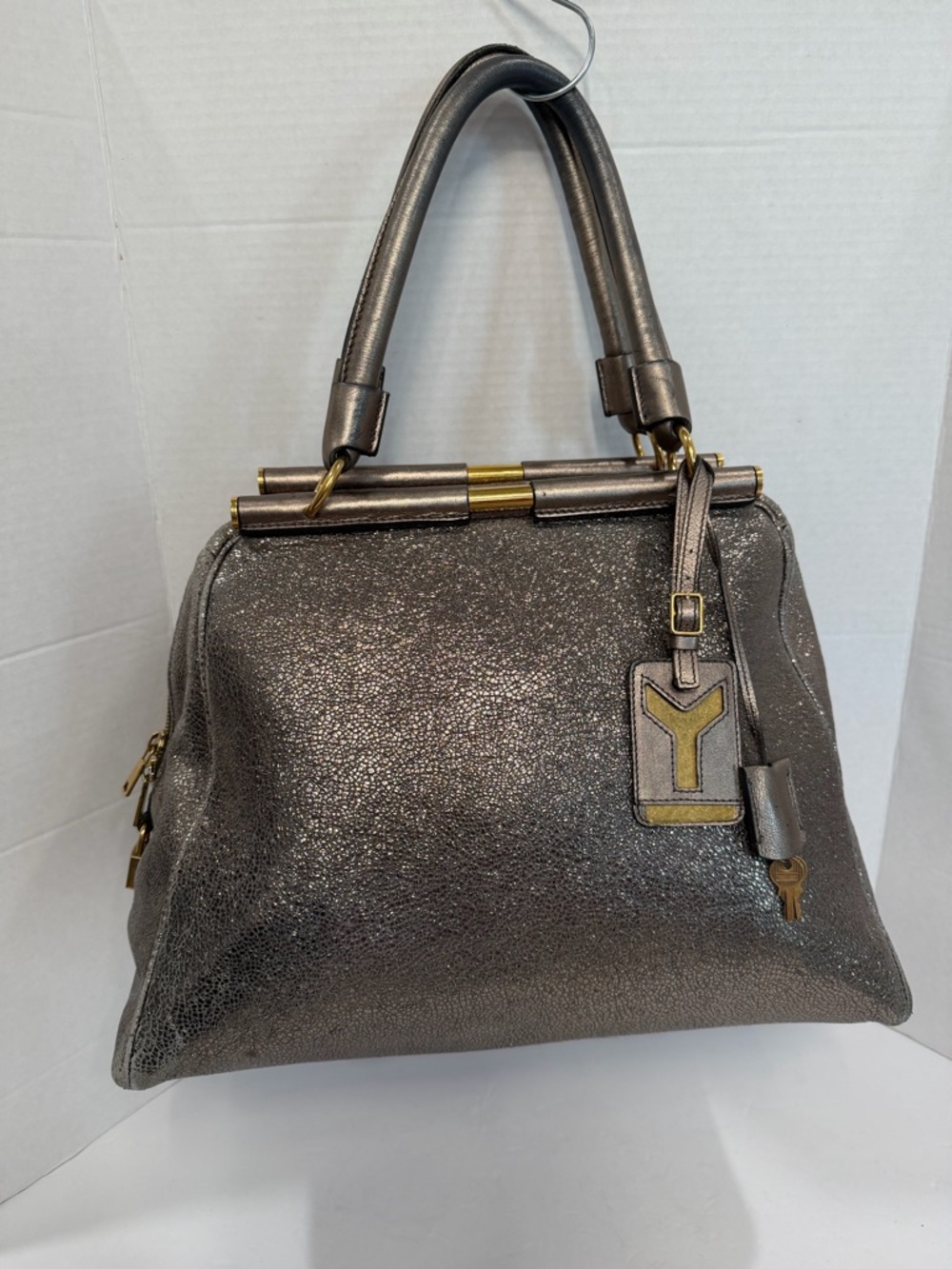 Saint Laurent YSL vintage handbag Metallic silver Leather Majorelle Purse